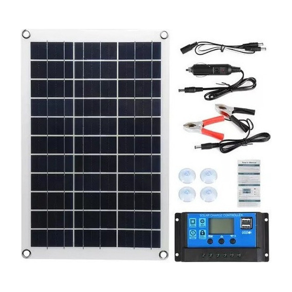 Panel Solar De 100w Y Kit De Controlador Solar De 100a Color Negro