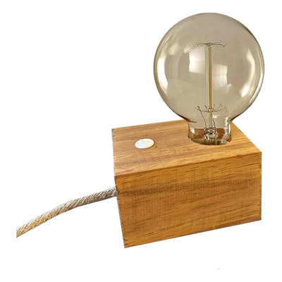 Velador Madera Deco Moderno Lustrado Apto Led E-27 Taco-2