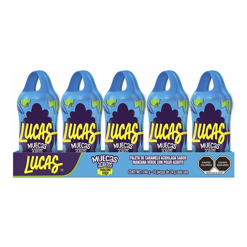 Lucas Muecas Aciditos, Manzana Verde Con 10 Pzs De 24g C/u