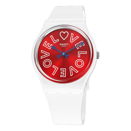 Reloj Swatch Purest Love Valentine's Day So28w109 Original Color de la malla Blanco Color del fondo Rojo