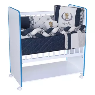 Mini Berço Bed Side New Baby Colchão Grade Móvel Cor Branco - Azul