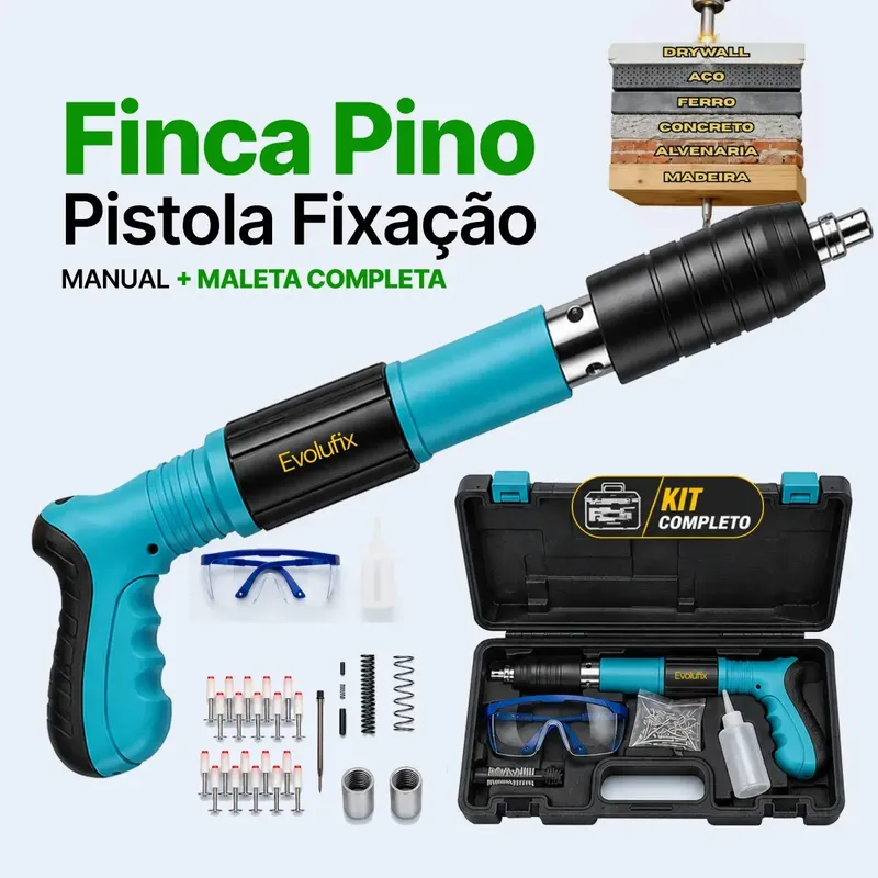 Pistola Fixação Finca Pino Ação Direta Pregos + Maleta Epi Kit Premium