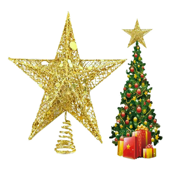 Adorno Estrella 24cm Metal Escarcha Decoración Árbol Navidad
