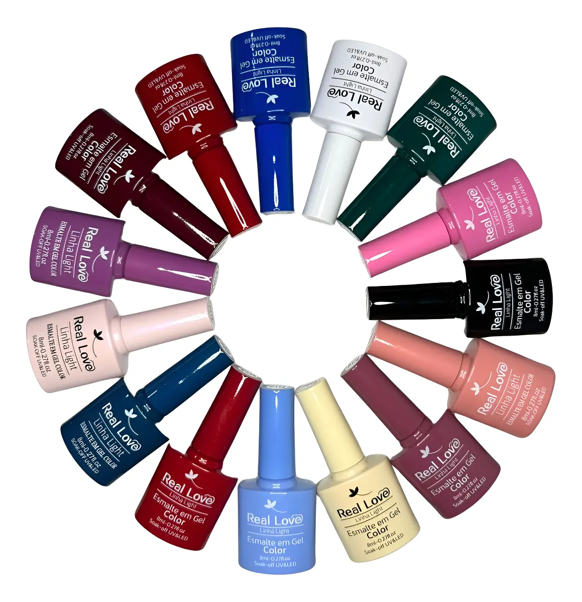 Kit 15 Cores Esmalte em Gel Real Love Linha Light Color