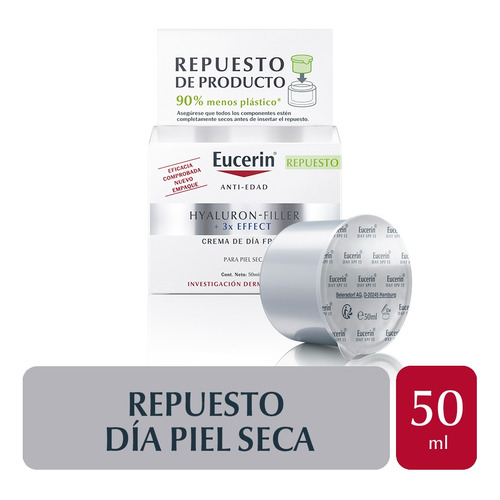 Refill Eucerin Hyaluron Filler Crema Facial Dia Fps15 50 Ml Tipo de piel Sensible