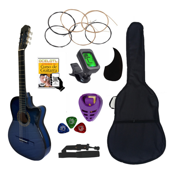 Guitarra Acústica Curva Ocelotl® Paquete Vital De Accesorios Color Azul Orientación De La Mano Derecha