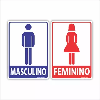 Placa Sinalização Banheiro Kit Feminino Masculino Sanitário