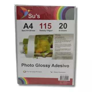 20 Folhas Papel Fotográfico Adesivo 115g Glossy Su's