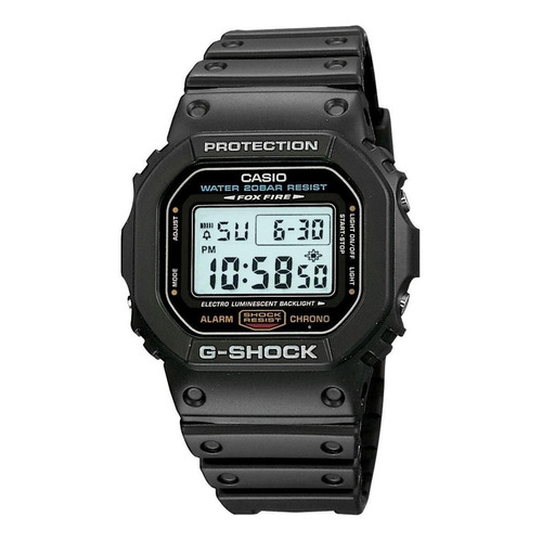 Reloj pulsera digital Casio DW5600 con correa de resina color negro - fondo gris - bisel negro/gris