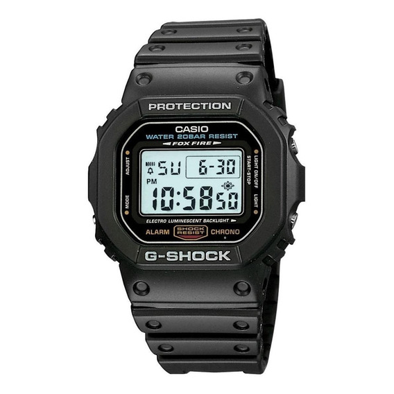 Reloj pulsera Casio G-Shock DW5600 de cuerpo color negro, digital, fondo gris, con correa de resina color negro, agujas color digital, dial negro, subesferas color digital, minutero/segundero negro, b