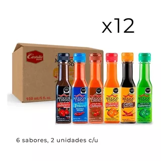 12 Pack Salsas De Chile Surtido 6 Tipos México Lindo 150ml