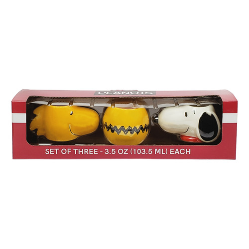 Mini Tazas Set De 3 Snoopy Charlie Brown Woodstock Espresso Color Amarillo