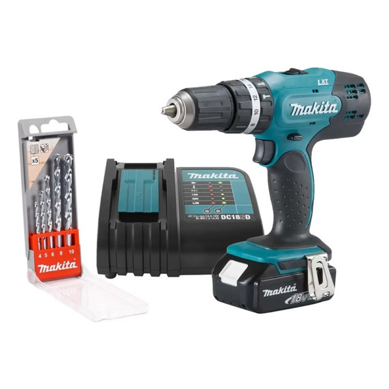 Taladro Percutor 1/2  18v Lxt + Set De Brocas 5 Pzs Makita