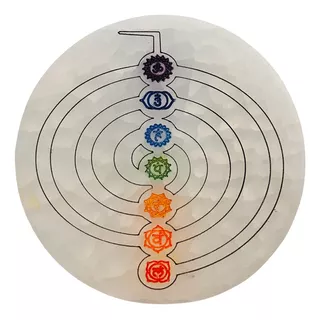 Placa Selenita Redonda Grande Com Chakras 14cm