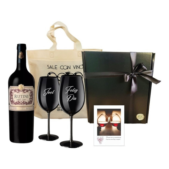 Regalo Caja Con Vino Copas Negras - Rutini