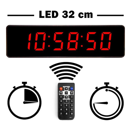 Reloj Digital De Pared Buro Led Cronometro Temporizador 32cm Color de la estructura Negro