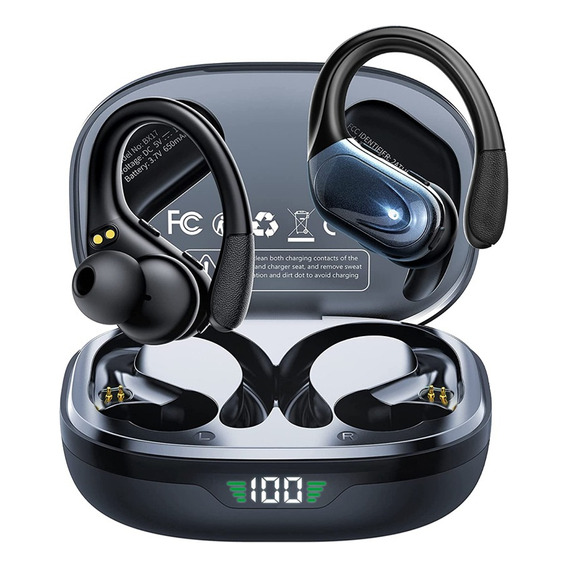 Audífonos in-ear gamer inalámbricos Emuael BX17 PEC00001BKS0 negro con luz LED,Con Ganchos,llamadas manos libres,75 horas de duración de la batería