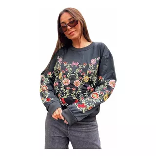 Buzo Bordado Dama Sweater Importado Flores Mujer Boho Chic