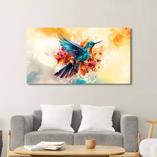 Cuadro Colibri Brillante Colores Canvas Elegante 120x60