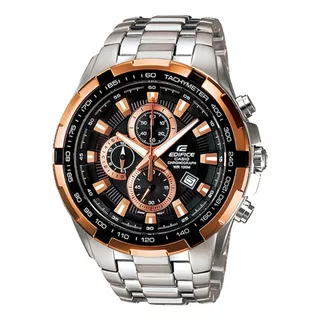 Reloj Pulsera Casio Edifice Ef-539 De Cuerpo Color Plateado, Analógico-digital, Fondo Negro, Con Correa De Acero Inoxidable Color Plateado, Agujas Color Oro Rosa Y Blanco, Dial Dorado Y Blanco, Subesf