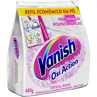 Tira Manchas Em Pó Vanish Crystal White Oxi Action 400g Refil Econômico Para Roupas Brancas