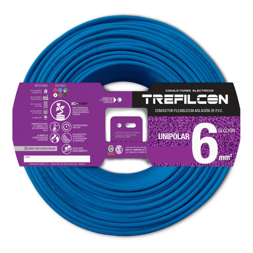 Cable Unipolar 6mm Normalizado Celeste Trefilcon X 50 Mts