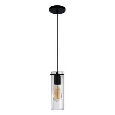 Colgante 1 Luz Negro Deco Apto Led Cilindro Transparente 