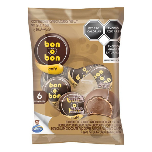 6 Pack Chocolate Relleno Cafe Bon O Bon Arcor 90