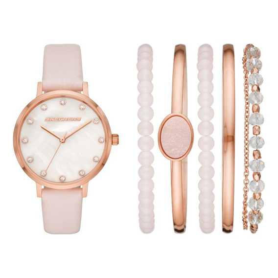 Reloj pulsera Skechers SR9034, analógico, para mujer, con correa de silicona color rosa y hebilla simple