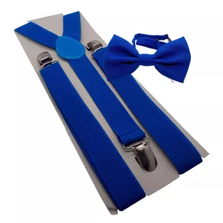 Suspensório + Gravata Borboleta Azul Royal Adulto Juvenil
