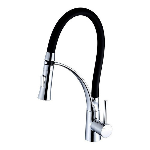 Grifo de cocina monocomando Aqualia Stuttgart AQ591211 extensible  cromo y negro acabado brillante