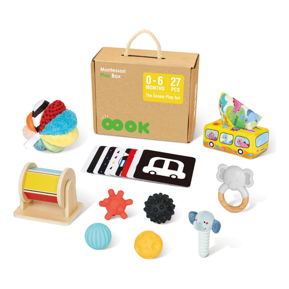 Caja Sensorial Juguete Montessori 0 A 6 Meses 27 Piezas