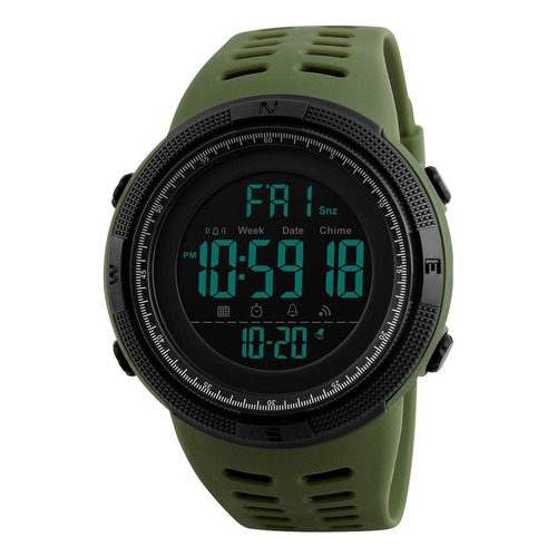 Reloj pulsera digital Skmei 1251 con correa de poliuretano color verde musgo - fondo negro