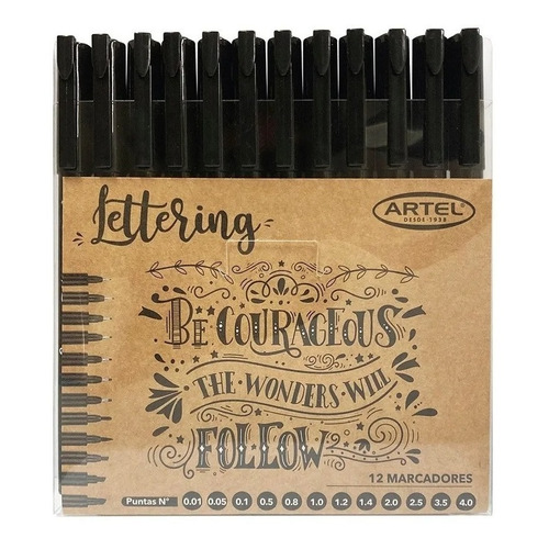 Set 12 Marcadores Lettering Artel Color del trazo Negro