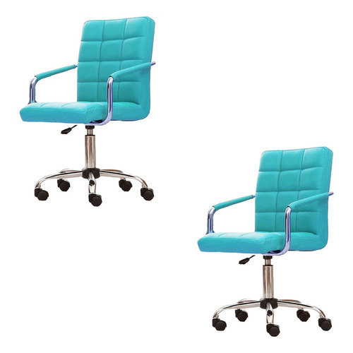 Sillon Ejecutivo Modern Silla De Oficina Pc Regulable Color Celeste X2 Material Del Tapizado Cuero Sintético