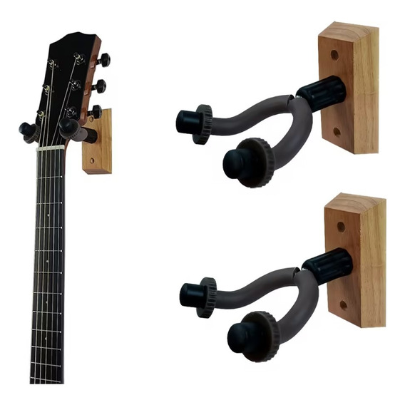 Colgador Pared Guitarra Bajo Y Ukelele Madera Metal Pack 2 U