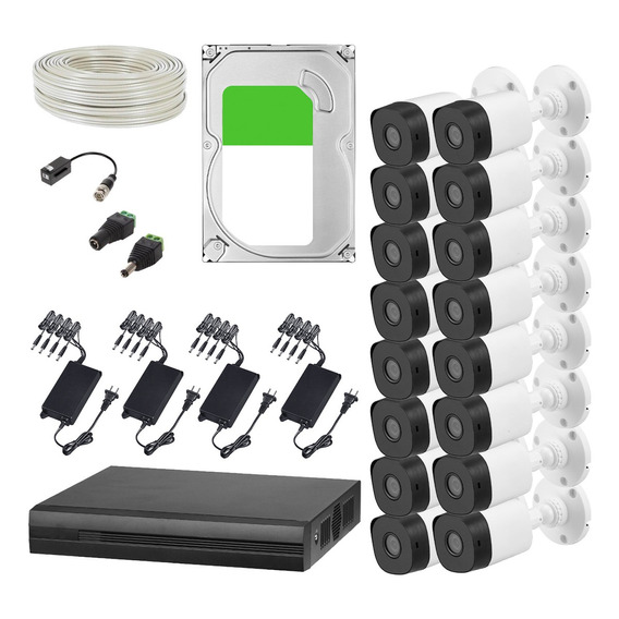 Dahua Kit Devideo Vigilancia 16 Cámaras 2 Mp 3 Tb De Disco Duro + Bobina De Cable Utp Cat53 Cámaras De Seguridadcon Detección De Movimiento Circuito Cerrado