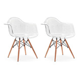 Conjunto 02 Cadeiras Charles Eames Com Braços - Transparente