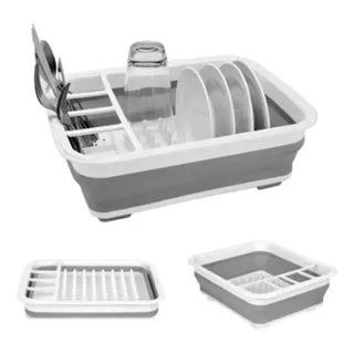 Secador Platos Multiusos Porta Cubiertos Plegable Cocina Color Blanco/gris