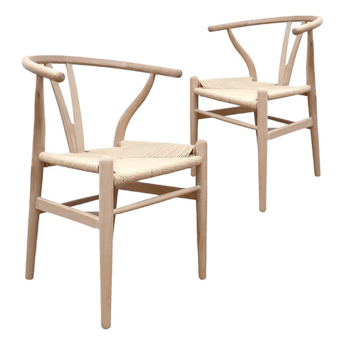 Silla De Comedor Madera Rattan Nórdico - Wishbone X2 Estructura De La Silla Beige Antique Asiento Natural Diseño De La Tela Rattan Sintético