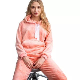 56100. Pijama Supersoft Peluche Con Capucha Corazones
