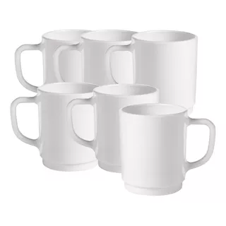 Set X6 Jarro Jarrito Taza Vidrio Opal Templado 340 Cc Milky 