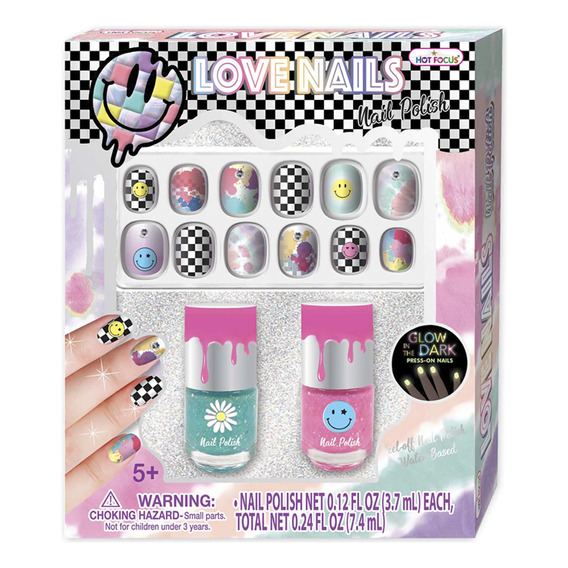 Kit Manicura Niñas 2 Esmaltes Perfumados Y 12 Uñas Glow Dark