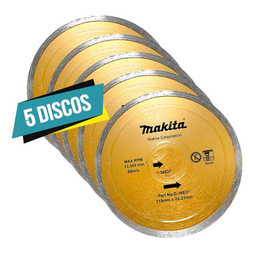 Disco De Diamante Makita D-36837 4-1/2 Pul 5pzs Color Dorado