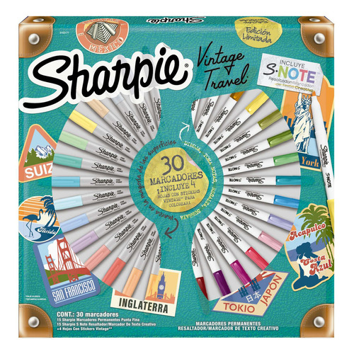 Ruleta Caja 30 Marcadores Vintage Sharpie Punta Fina