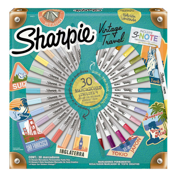 Ruleta Caja 30 Marcadores Vintage Sharpie Punta Fina