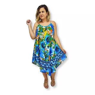 Vestido Feminino Regata Trapézio Plus Size Estampado Floral