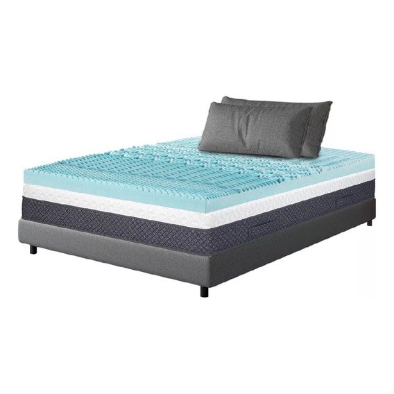 Colchoneta Memory Foam 7 Zonas Top Sobre Colchón Individual Color Azul Claro