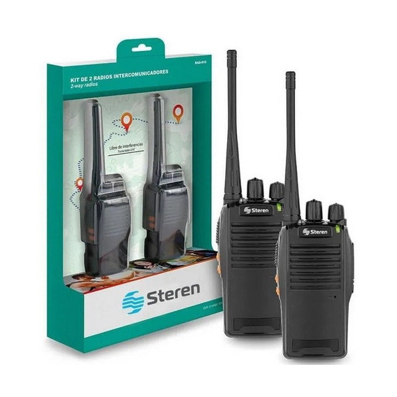 Kit 2 Radios Steren Rad-010 Walkie 16canales 30km Clip Bases Color Negro