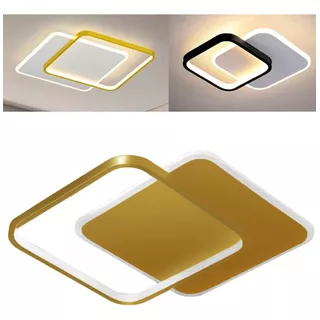 Lustre Plafon Led Quadrado Anel Duplo Slim Moderno Sobrepor Cor Dourado 110v/220v